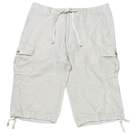 Perry Ellis Cargo Shorts Men's Size 34 Beige Linen Blend Drawstring Flat Front - Picture 1 of 7